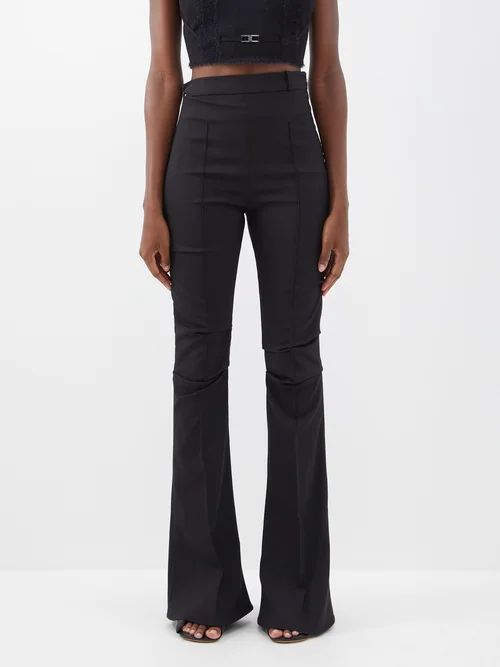 Merria Wool-blend Flared Trousers - Womens - Black