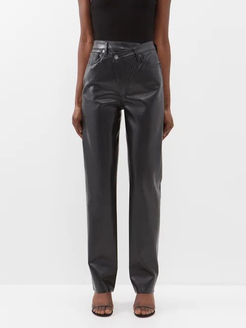 Criss Cross Recycled Leather-blend Trousers - Womens - Black