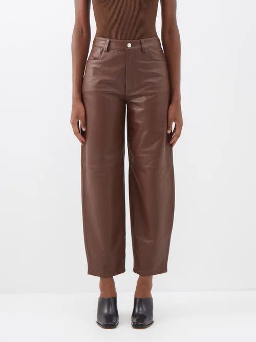 Chamomile Barrel-leg Leather Trousers - Womens - Brown