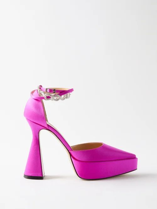 Bow Crystal-embellished 140 Satin Platform Sandals - Womens - Pink