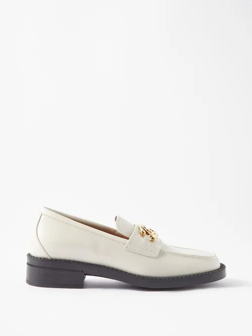 GG Square-toe Leather Loafers - Womens - White