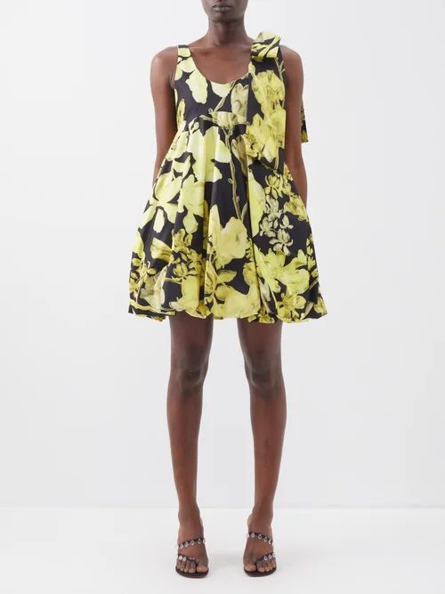 Sue Azalea-print Twill Mini Dress - Womens - Yellow Black