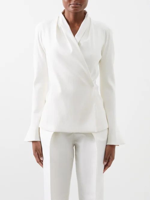 Wrap-front Wool-blend Suit Jacket - Womens - Cream