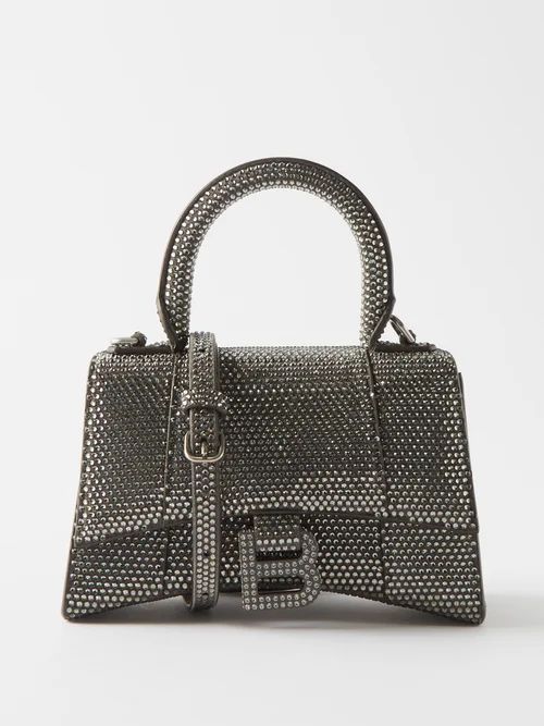 Hourglass Xs Crystal-embellished Leather Handbag - Womens - Grey