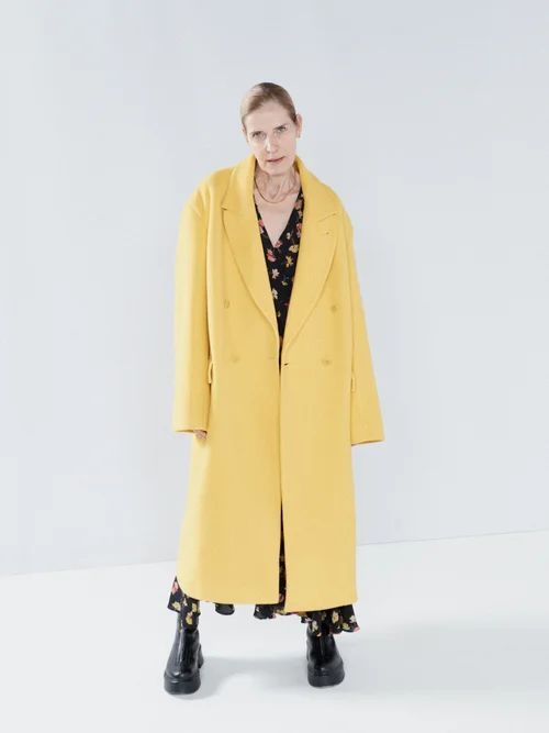 Responsible Wool Exaggerated Shoulder Overcoat - Womens - Yellow