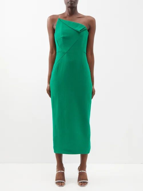 Asymmetric Wool-crepe Midi Dress - Womens - Green
