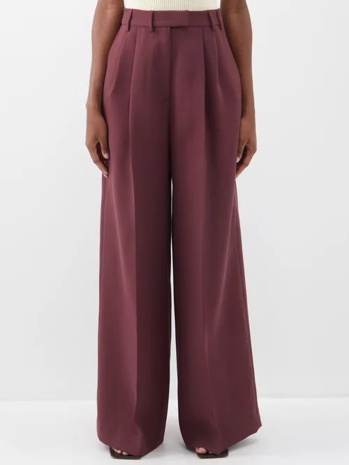 Pleated Tailored Wide-leg Trousers - Womens - Bordeaux