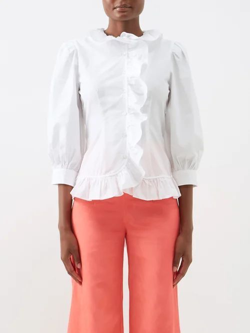 Nora Ruffled-trimmed Cotton Blouse - Womens - White