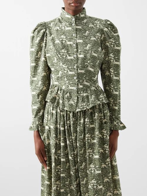 X Laura Ashley Grace Printed Cotton Blouse - Womens - Green Multi