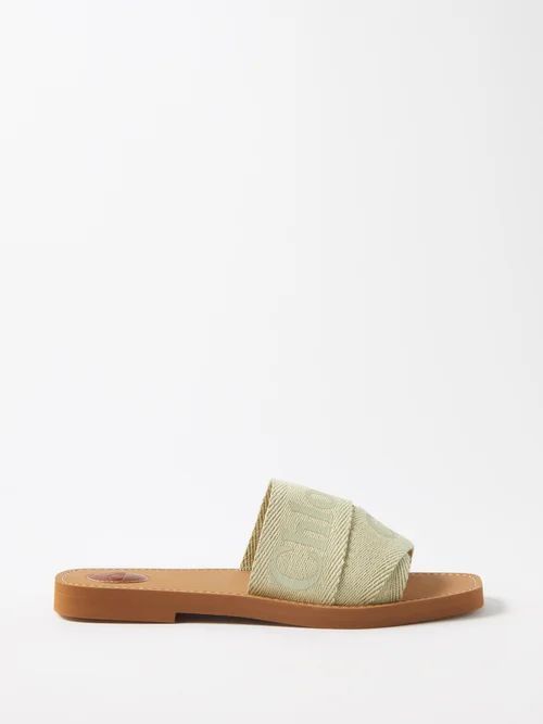 Woody Canvas And Leather Slides - Womens - Khaki