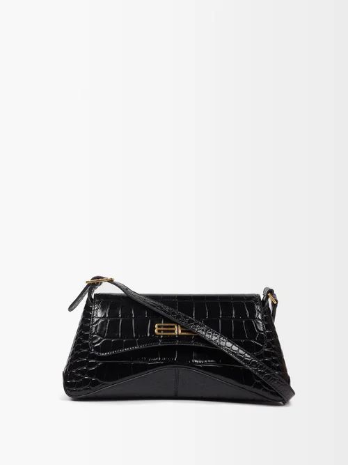 Bb-plaque Crocodile-effect Leather Shoulder Bag - Womens - Black
