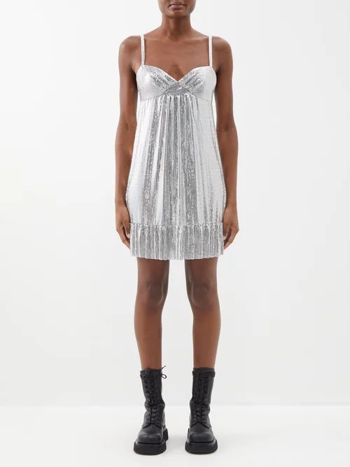Chainmail Paillette Mini Dress - Womens - Silver