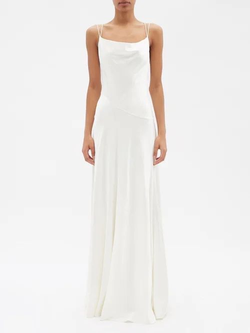 Nadiana Lace-up Back Silk-satin Gown - Womens - Ivory