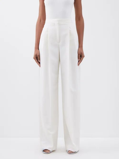 Pleated Grain De Poudre Tailored Trousers - Womens - Ivory