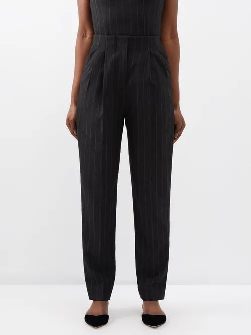Gus Pinstriped Wool-blend Suit Trousers - Womens - Black