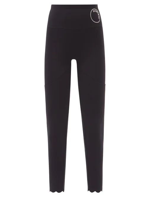 Naomi Scalloped Recycled-fibre Cropped Leggings - Womens - Black