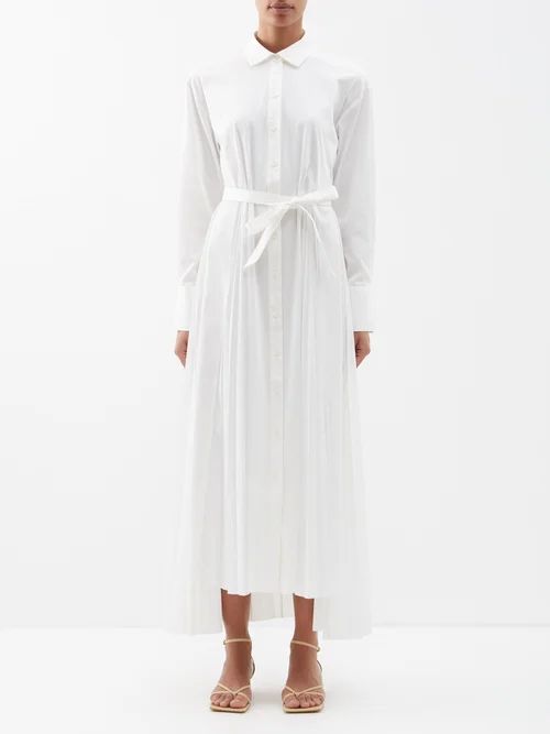 Pleated Cotton-poplin Maxi Shirt Dress - Womens - White