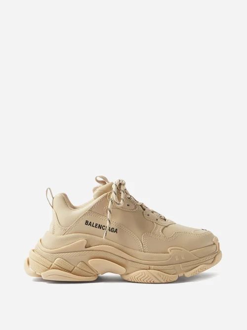 Triple S Faux-leather Trainers - Womens - Beige