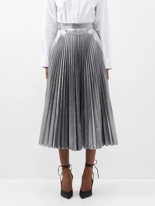 Chain-strap Pleated Recycled-blend Lamé Skirt - Womens - Silver