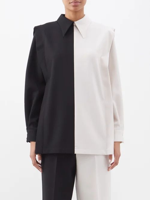 Dual-tone Wool-twill Shirt - Womens - Black White