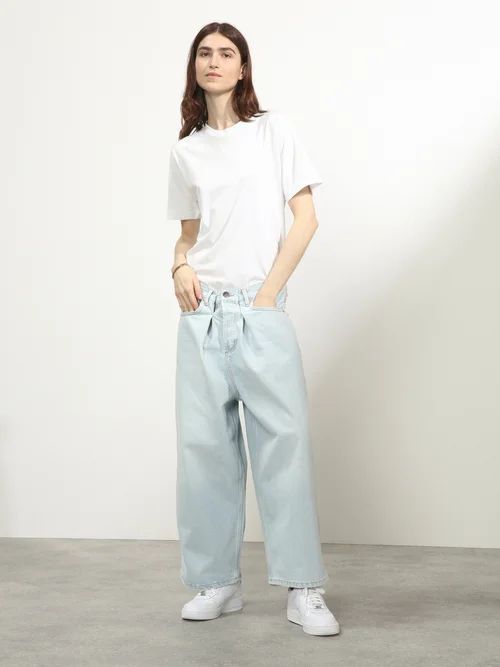 Extra-fold Cropped Wide-leg Organic Jeans - Womens - Light Blue