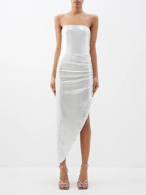 Asymmetric-hem Satin Dress - Womens - Silver White
