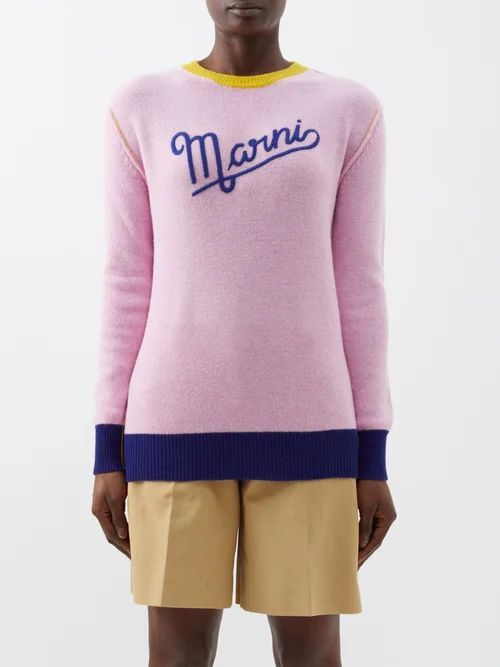 Logo-embroidered Wool Sweater - Womens - Pink Multi