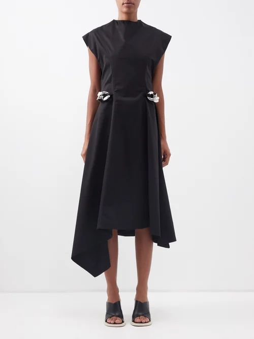 Chain-link Cap Sleeve Cotton Dress - Womens - Black