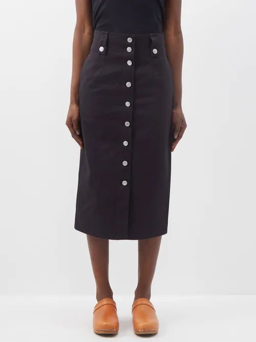 Nilehora High-rise Buttoned Denim Midi Skirt - Womens - Black