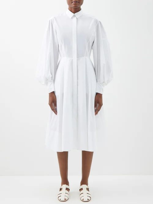 Balloon-sleeve Organic-cotton Poplin Shirt Dress - Womens - White