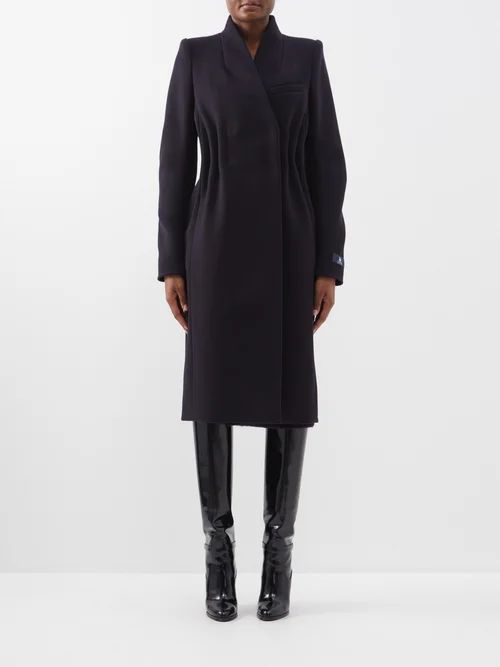 Double-breasted Wool-blend Coat - Womens - Navy