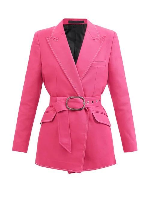 Belted Contrast-stitch Cotton Wraparound Jacket - Womens - Pink