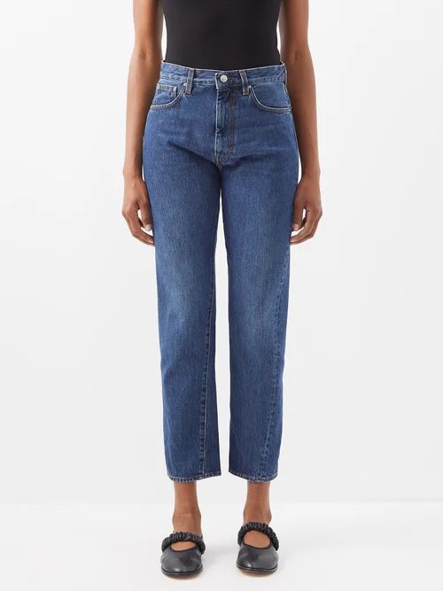Twisted-seam Cropped Slim-leg Jeans - Womens - Dark Blue