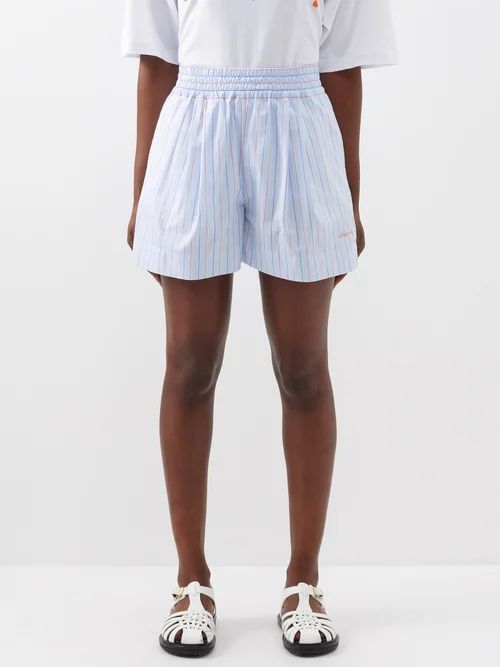 Pinstripe Cotton-poplin Shorts - Womens - Blue Stripe