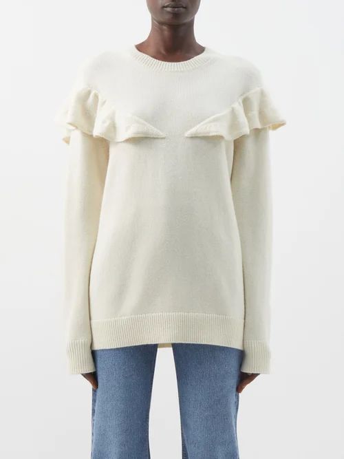 Flounced Recycled-cashmere Sweater - Womens - Cream