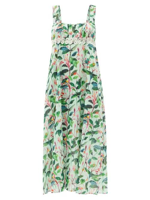 Rosario Oceania Floral-print Cotton Dress - Womens - Green Print