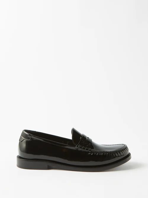 Ysl-plaque 15 Leather Penny Loafers - Womens - Black