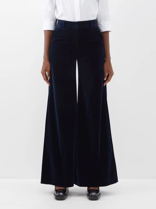 Bianca Velvet Wide-leg Suit Trousers - Womens - Dark Blue