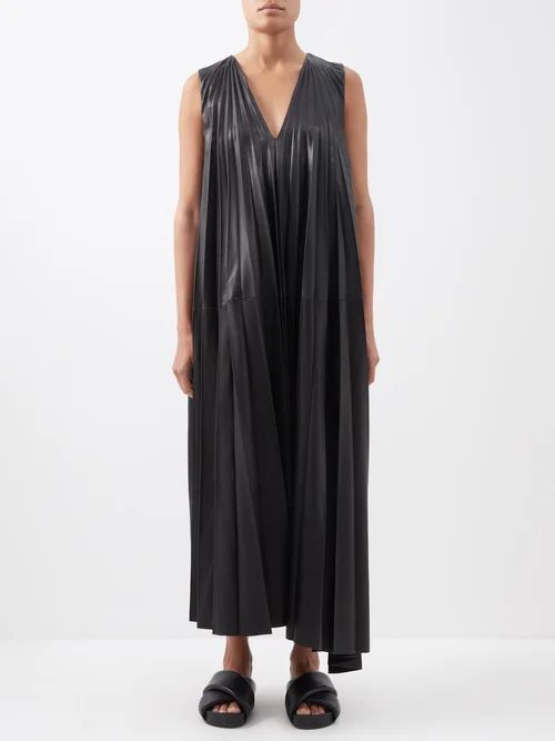 Garratt Asymmetric Pleated Leather Dress - Womens - Black