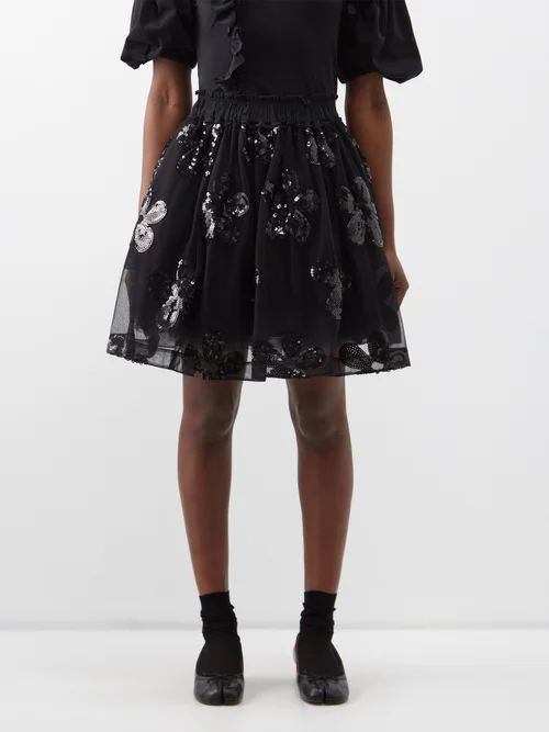 Sequinned Tulle Skirt - Womens - Black