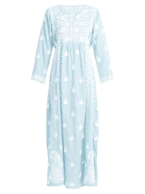 Floral Embroidered Silk Dress - Womens - Light Blue