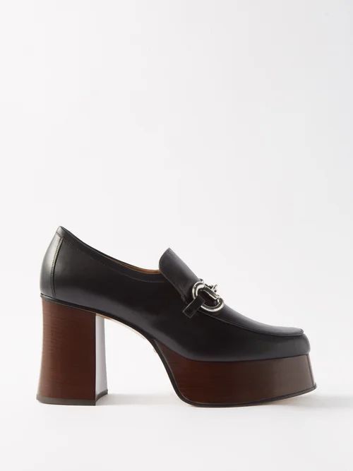 Horsebit 95 Leather Platform Loafers - Womens - Black