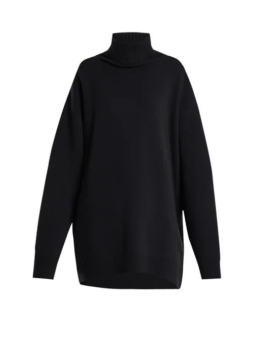 Displaced-sleeve Roll-neck Wool Sweater - Womens - Navy
