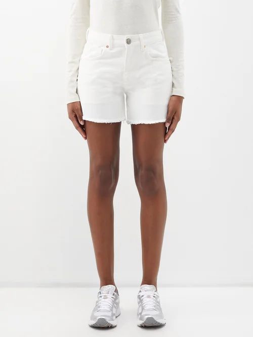Comet Mid-rise Long Organic-cotton Denim Shorts - Womens - White