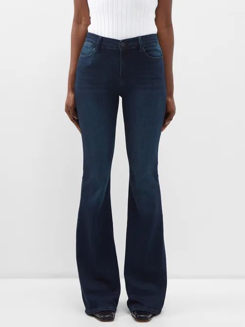 Le High Cotton-blend Flared-leg Jeans - Womens - Dark Denim