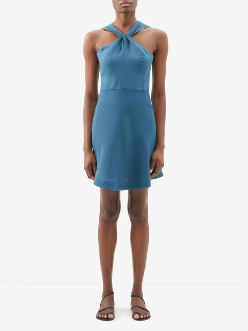 Gala Organic-linen Voile Halterneck Mini Dress - Womens - Dark Blue