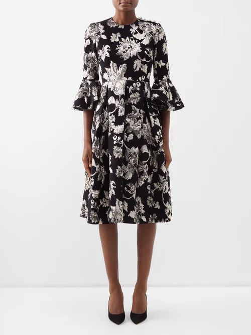 Irvine Floral-brocade Dress - Womens - Black Silver