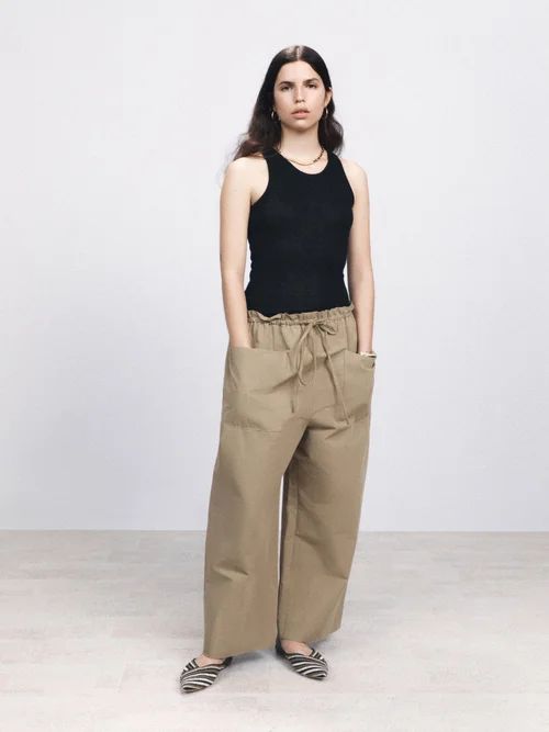 Patch Pocket Drawstring Cotton-blend Trousers - Womens - Tan