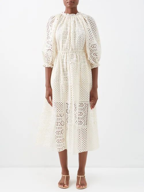 Amara Cutout Broderie-anglaise Cotton Dress - Womens - Cream