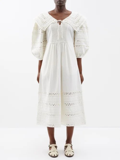 Willa Puff-sleeve Smocked Cotton Dress - Womens - White